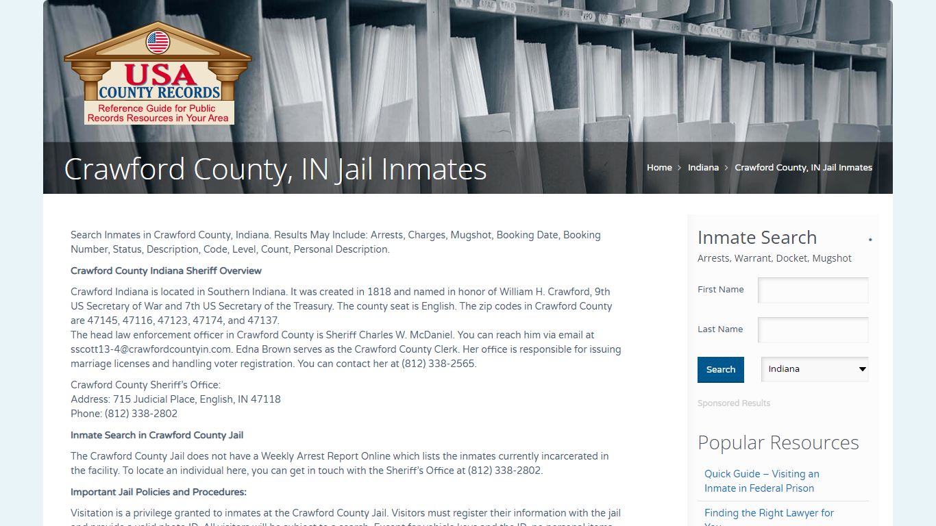 Crawford County, IN Jail Inmates | Name Search